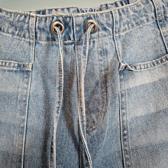 Bluivy Young Contemporary High Rise Blue Pull On Tie Barrel Jeans Women's Size M - Picture 3 of 7